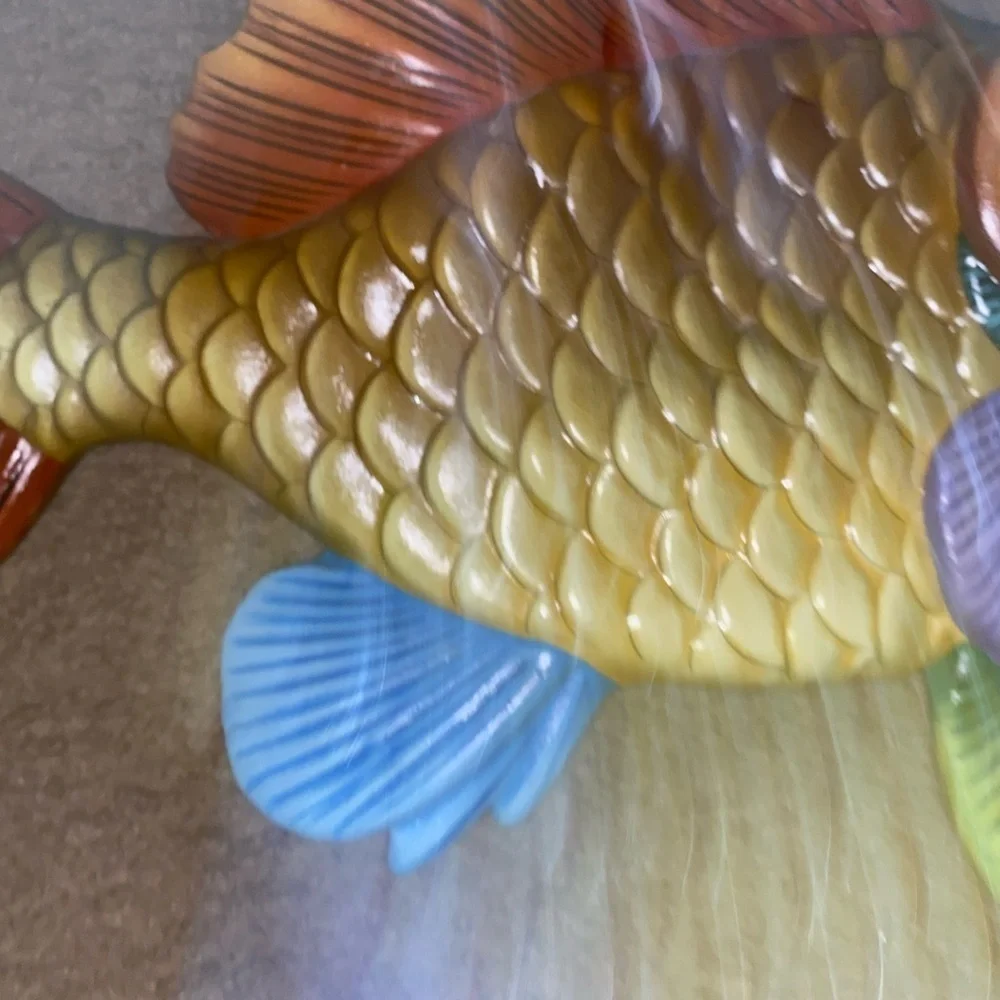 Vtg Tonala Mexico Hand Painted Ceramic Tropical Fish Wall Decor Signed E Alvarez